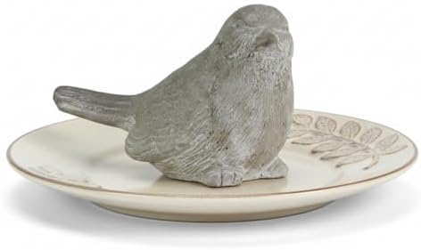 Sitting Bird Cement Figurine, Gray Concrete-Style Finish, 7.5 Inch | Nature-Inspired Bird Sculpture With A Gray Concrete-Style Finish