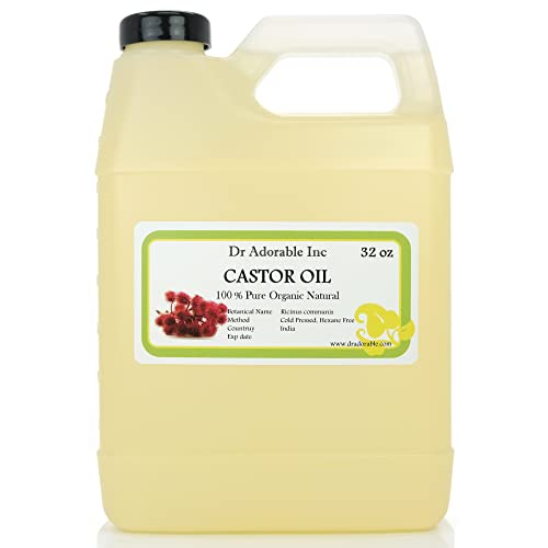 Dr Adorable - 32 Oz - Castor Oil - Pure Organic Cold Pressed Hexane Free | Premium Natural Moisturizing for Skin Hair Massage DIY Beauty