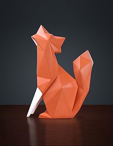 HAUCOZE Fox Statue Figurine Animal Sculpture Modern Home Decor 8.3 Inch | Orange Resin Geometric Art Birthday Holiday Gift Handmade Ornament for