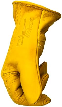 Iron Fencer Leather Work Glove - 207 Medium Cowhide Leather Fencing Gloves for Men Heavy Duty Double Palm, Ranch, 207M