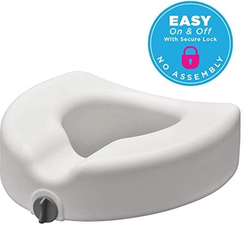 NOVA Toilet Seat Riser with Arms – Adds 5” Height, Raised Toilet Seat with ON/Off Front Lock, Adjustable & Removable Padded Arms (17.75”–20”), 300 lb Capacity, Safety Aid for Seniors