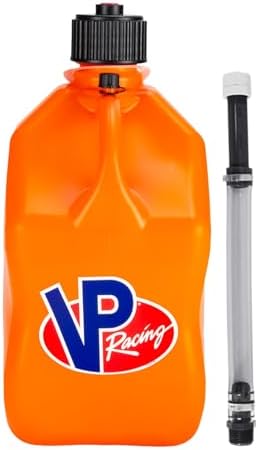VP Racing 3572-CA, 5.5-Gallon Square Motorsport Jug Orange w/ 14" Deluxe Hose Close-Trimmed Cap and Neck for Tight Seal (1 Pack)