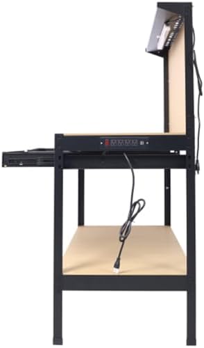 Heavy-Duty Steel Workbench with LED Light, 59'' Tool Storage Bench with Power Outlets & USB Ports, 200 lbs Capacity