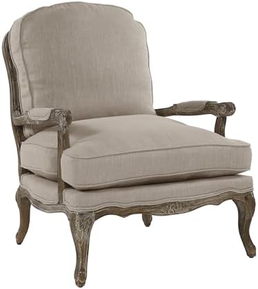 Lexicon Parlier Show Wood Accent Chair - Mid Century Modern Chair for Living Room, Traditional French Country Style, Padded Arms, Reversible Cushion, Solid Wood Frame, Arrives Assembled, Neutral