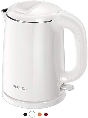 Secura Stainless Steel Double Wall Electric Kettle Water Heater for Tea Coffee w/Auto Shut-Off and Boil-Dry Protection, 1.0L (Orange) SWK-1001DO/HB-K012