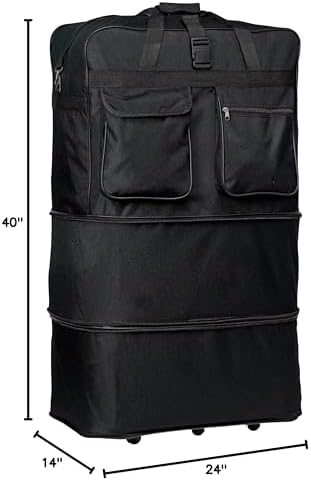 40" Black Rolling Wheeled Duffle Bag Spinner Suitcase Luggage - 5 Wheels