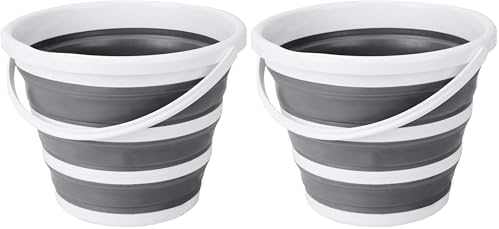 Eurow Indoor and Outdoor Collapsible Bucket with Handle, 10 Liters, 2.6 Gallons, Gray and White