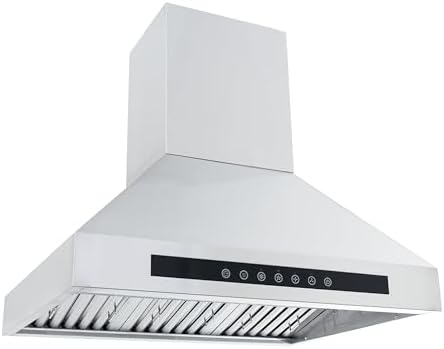 PROLINE 36-Inch Professional Island Range Hood, Ducted, 1200 CFM, Stainless Steel, LED Lights, LCD Touch Control, ULTRA-QUIET Blower Motor, 4 Speed