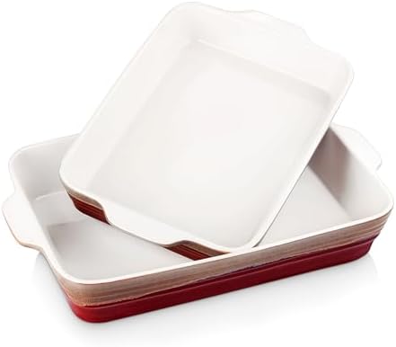LOVECASA 8x8 inch Baking Pan, 2 Quart Square Cake Pan Baking Dish for Oven, Stoneware Brownie Pan Non-Stick, Casserole Baking Pan with Handle