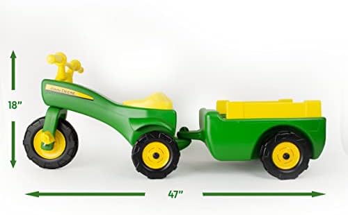 John Deere Ride On Toys Pedal Tractor with Wagon for Kids Aged 18 Months to 3 Years, Green/Yellow