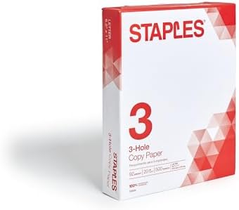Staples 8.5" x 11" 3-Hole Punched Copy Paper, 20 lbs., 92 Brightness, 500/Ream
