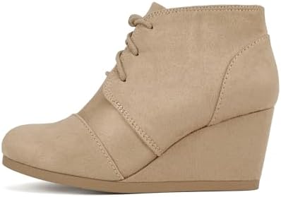 Soda “REX” ~ Women Lace Up Rounded Toe Low Wedge Ankle Bootie