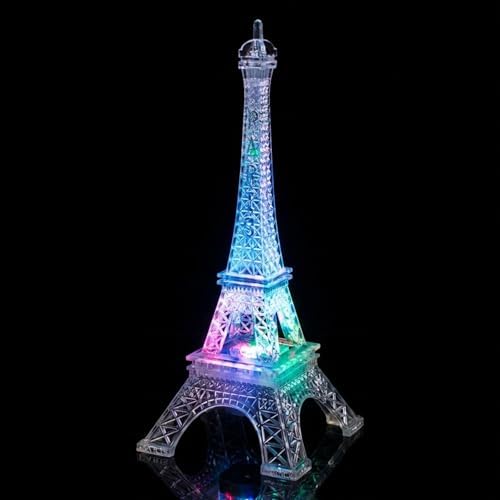 Anderson's Eiffel Tower Centerpiece with Color-Changing LED Lights, 10 inches, Battery-Operated Paris Theme Decoration