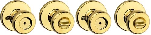 Kwikset Tylo Interior Privacy Door Knob with Lock, Door Handle For Bathroom and Bedroom, Polished Brass Keyless Turn Lock Doorknob, 1 Count (Pack of 1)