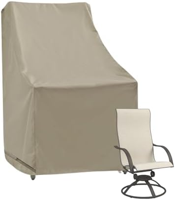 Formosa Covers | Outdoor Patio High Back, Rocking, Swivel Chair Cover Stackable Dining Seat Protection Secure Fastener Strips | 27" W x 30" D x 42" H (Taupe)
