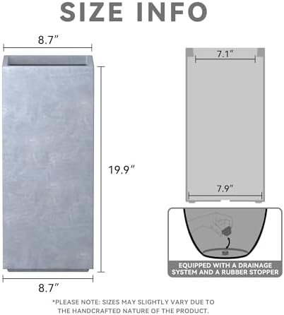Kante Accent Column Square Pale Gray Concrete Planter 23.6" H, Outdoor
