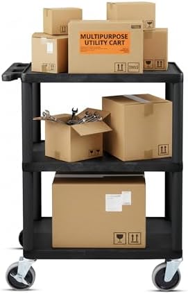 Luxor Multipurpose Storage Utility Cart 3 Shelves Structural Foam Plastic - Red