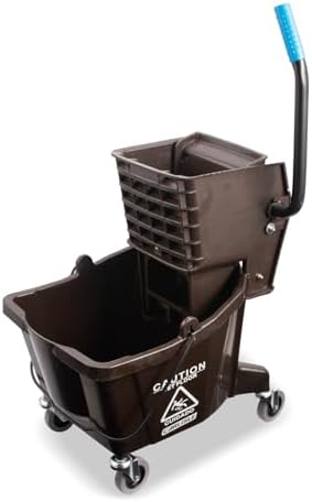 Carlisle FoodService Products 26 Qt Mop Bucket with Side Wringer, Yellow | 18.5 x 16.5 x 16.5 Inches, 34.25-Inch Handle Height, 50,000-Cycle Wringer, Non-Marking Casters, Assembly Required