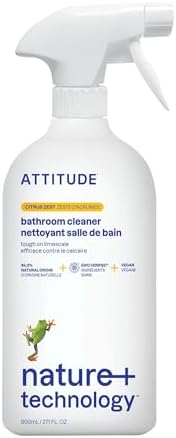 ATTITUDE Bathroom Cleaner Spray, EWG Verified, Plant-Based & Vegan, Safe for Bathroom Surfaces, Tiles, Tubs, Shower Walls, and Grout, Citrus Zest Scent, 27.1 Fl Oz