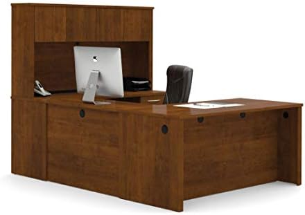Bestar Embassy 66W U-Shaped Executive Desk with Pedestal and Hutch in Dark Chocolate | With Pedestal and Hutch, with Narrow Desk Shell, Desk Shell