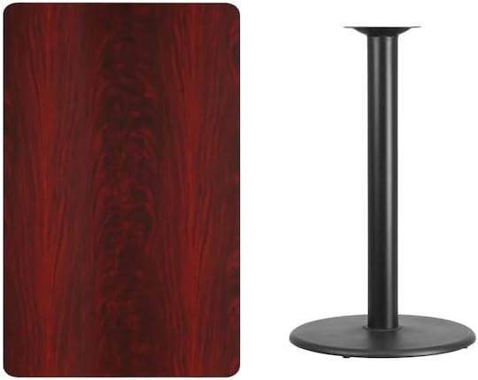 Flash Furniture 48x30" Rectangular Table and 24" Round Base, Walnut | Bar Height, Laminate, Durable Construction, Commercial Use
