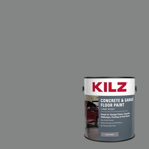 KILZ 1-Part Epoxy Concrete & Garage Floor Paint, Slate Gray, 1 Gallon