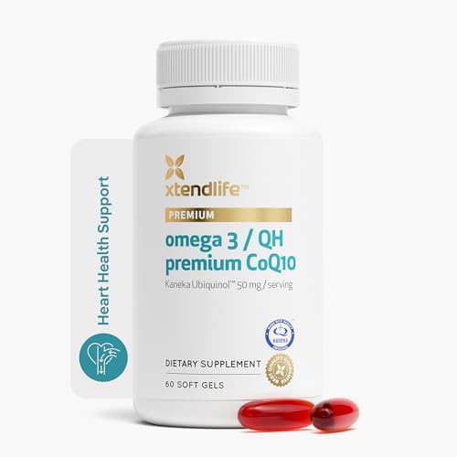 Xtendlife Omega‑3 Fish Oil + CoQ10 Supplement, 30 Day Supply | 1100mg DHA & EPA for Heart, Brain & Joint Support – with Ubiquinol CoQ10, Astaxanthin & Lycopene