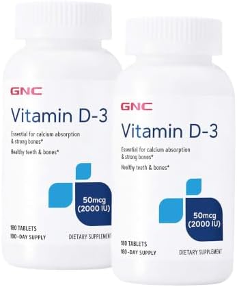 GNC Vitamin D-3 2000 IU, Healthy Teeth & Bones, 180 Tablets, Twin Pack