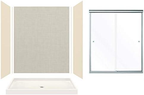 Transolid KSE603272-5477SC-3846 Expressions 32-in x 60-in x 72-in Alcove Shower Kit with Door, Bisque/Cameo and Silver