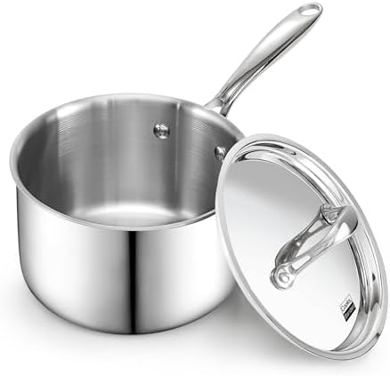 Cooks Standard Multi-Ply Clad 1.5 Quart Stainless Steel Saucepan with Lid, Small Kitchen Induction Cooking Sauce Pot Pan, Dishwasher & Oven Safe, Compatible with All Cooktops