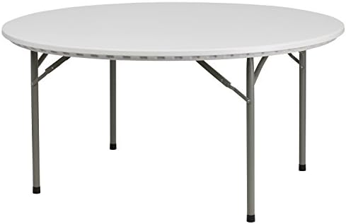 Flash Furniture Commercial 5 ft Plastic Round Folding Table, Granite White | Durable Construction, Commercial Use