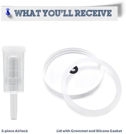 Airtight One Gallon Standard Fermentation Lid Gasket with Airlock - Turns Gallon Jar Into A Fermenter - Hard Kombucha, Beer, Wine, Cider, (S-Airlock)
