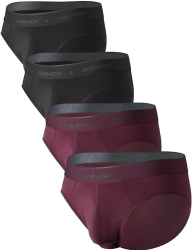 DAVID ARCHY Men's Soft Modal Dual Pouch Support Briefs 4 or 7 Pack | Breathable moisture-wicking fabric offers flexible elastic waistbands, chafe-free design for daily active movement.