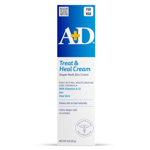 A+D Zinc Oxide Diaper Rash Treatment Cream, Dimethicone 1%, Zinc Oxide 10%, Easy Spreading Baby Rash Cream, 4 Ounce Tube (Packaging May Vary)