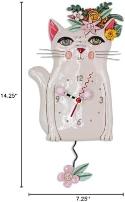 Allen Designs P1993 Swinging Pendulum Clock Pretty Kitty Cat Design 7.25 inches X 14.25 inches