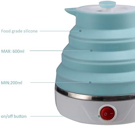 Travel Foldable Electric Kettle, Collapsible Electric Kettle Food Grade Silicone Small Pot Boiling water, Dual Voltage（600ml