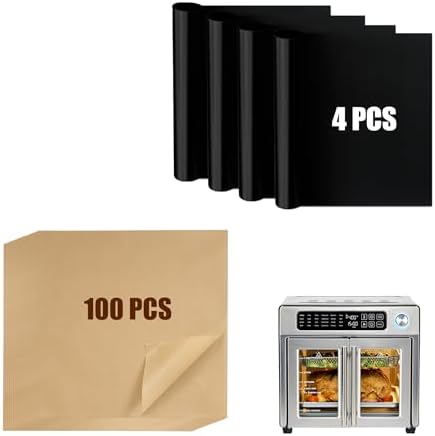 104PCS Air Fryer Liners Parchment Paper for Emeril Lagasse 26 QT Air Fryer | 100PCS Unbleached Parchment Paper Disposable with 4 PCS AirFryer Oven