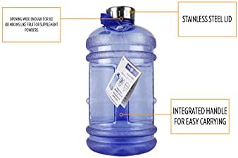 New Wave Enviro Iconic 1 Gallon Round BPA Free Water Bottle with Stainless Steel Cap and Integrated Handle, Ideal for Gym and Outdoor Life, Blue