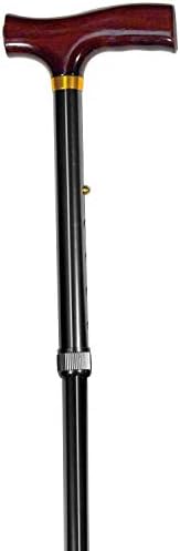 Carex Folding Adjustable Handle Cane with Walnut Handle - Foldable Walking Cane for Women and Men - Adjustable Height (33" - 37")