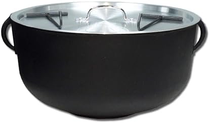 4 Gallon Cast Iron Pot with Flat Bottom, Aluminum Lid
