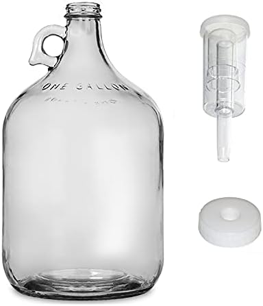 1 Gallon Glass Jug with Airlock, #6.5 Rubber Bung and Twin Bubble Design | Clear Fermentation Jug for beer, wine, cider & kombucha | Reusable food-grade construction for home brewing | Glass Fermenter