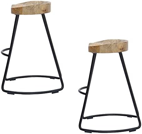 The Urban Port 24 Inch Wooden Saddle Seat Barstool