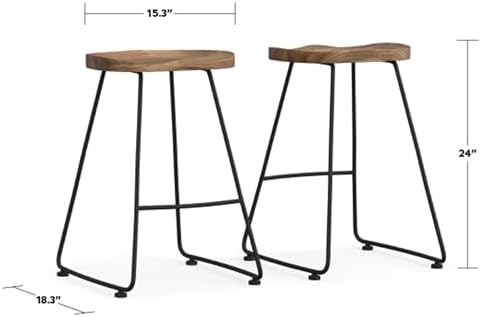 SIMPLIHOME Amberly Rustic Metal 24 Inch Saddle Counter Height Stool (Set of 2) in Natural/Black, For the Dining Room and Kitchen