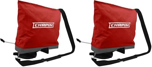 Chapin 84700A 25-Pound Professional Handheld Bag Seed spreader with Waterproof Bag, Enclosed Gears, Rear Baffle, Adjustable Shoulder Strap and Multiple Spread Options, Red