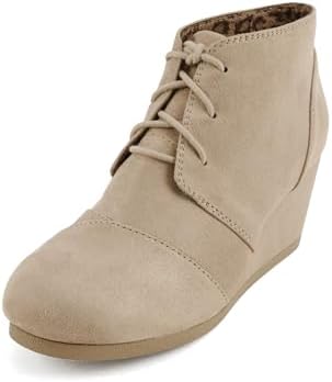 Soda “REX” ~ Women Lace Up Rounded Toe Low Wedge Ankle Bootie