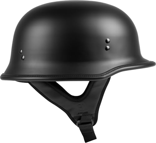 HIGHWAY 21 9-Millimeter German Beanie Helmet, Half Shell Motorcycle Gear, Black Safety Head Cover, Dual D-Ring Chinstrap