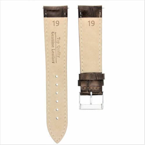 Ewatchparts 19mm Dark Brown Leather Watch Band Replacement Watch Strap Silver Buckle Compatible With Invicta Pro Diver Russian