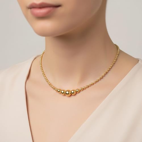 Round Shape Beaded Chain Necklace in Goldtone 20-22 Inches