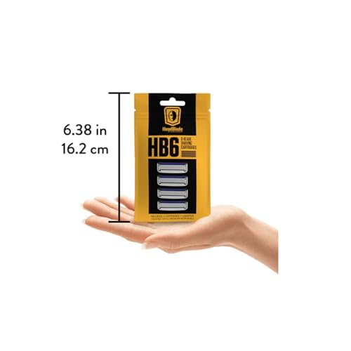 HeadBlade Men's HB6 Refill Shaving Razor Blades - 6 Stainless Steel Blades for No Tugging or Pulling, Shave Less, Works for Face, Body, and Scalp (4 Blades) 1 Pack