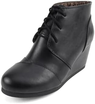 Soda “REX” ~ Women Lace Up Rounded Toe Low Wedge Ankle Bootie